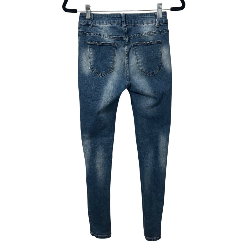 Y2K Glam Distressed Low Rise Skinny Jeans w/ Pearl & Sequin McBling 2000s Size 5 - Picture 2 of 7